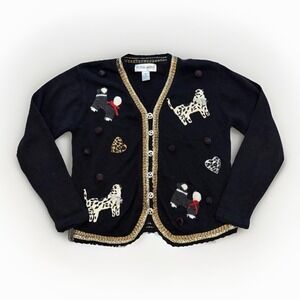 Vintage Victoria Harbour Dog Lovers Black Cardigan Sweater Med Grandmacore Artsy